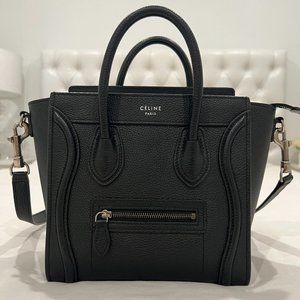 CELINE Drummed Calfskin Nano Luggage Black Bag